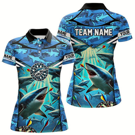 Goofygear Blue 3D Shark Custom Ocean Camo Darts Shirts For Women Custom Dart Jersey