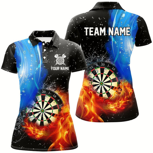 Goofygear 3D Dartboard In Fire And Water Custom Dart Shirts For Women, Black Grunge Dart Jerseys Team Uniform
