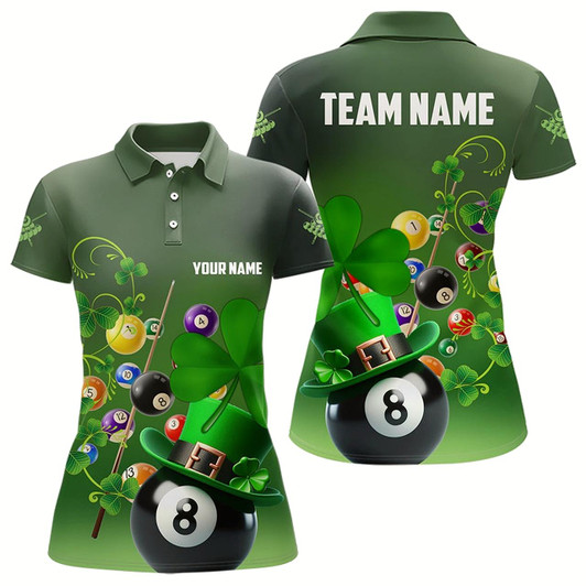 Goofygear Green Luckiest Shamrock 3D Billiard Balls Pool Shirts For Women Custom St Patrick Day Billiard Jersey