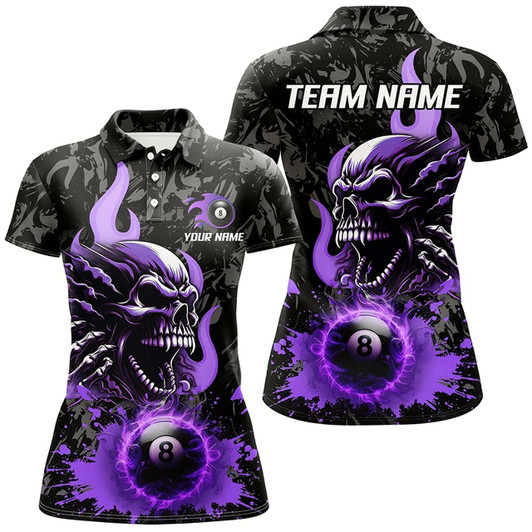 Goofygear 3D Purple 8 Ball Fire Flame Custom Skull Billiard Shirts For Women Team League Billiard Jerseys