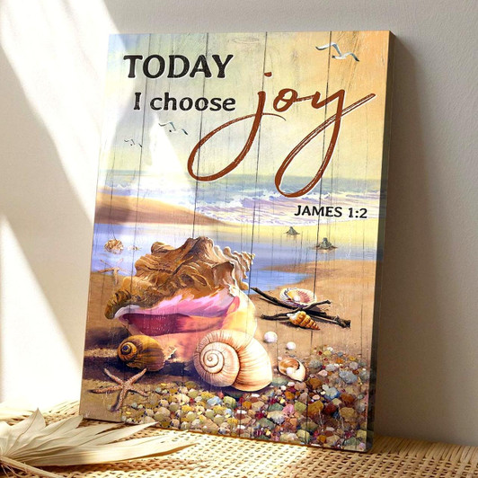 Today I Choose Joy Water Snail Shell Canvas Wall Art With Bible Verse And Scripture For Calm Christian Decor