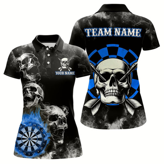 Goofygear Personalized Blue Darts Smoke Skull Women Dart Shirt Custom Dart Board Fire Flame Dart Team Jersey