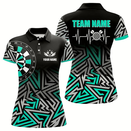 Goofygear Personalized Darts Heartbeat Zig-Zag Pattern Custom Dart Shirts For Women, Dart Jerseys Turquoise