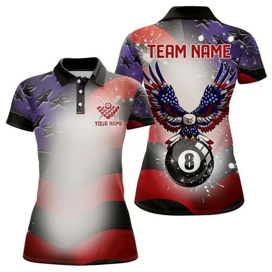 Goofygear Glowing American Flag Eagle 8 Ball Pool Billiard Shirts For Women Custom Patriotic Billiard Jerseys Style 1