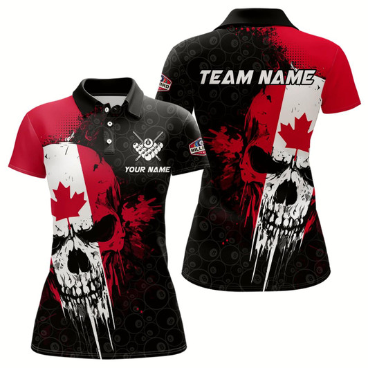 Goofygear Canada Flag Grunge Skull 8 Ball Pattern Billiard Shirts For Women Custom Patriotic Billiard Jerseys