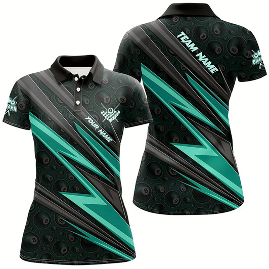 Goofygear Personalized Name Turquoise Billiard Jerseys For Women Custom 8 Ball Billiard Shirts Pool Team Jersey
