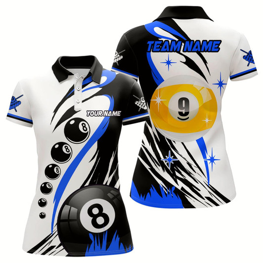Goofygear Personalized Billiard 8 Ball & 9 Ball Pool Shirts For Women Custom Billiard Team Jerseys Blue