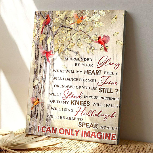 Cardinal And Golden Tree I Can Only Imagine Canvas Wall Art With Scripture And Bible Verse For Heaven Inspired Decor