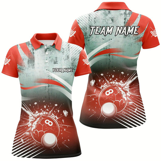 Goofygear Personalized Red Grunge Break 8 Ball Billiard Shirts For Women, Retro Team League Billiard Jerseys