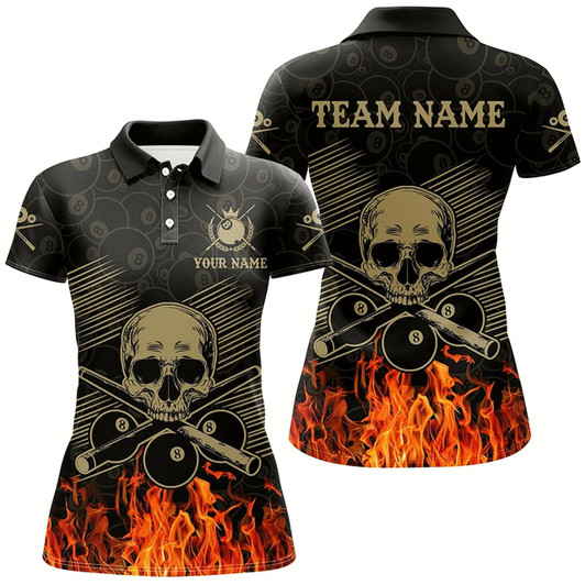 Goofygear Personalized Skull 8 Ball Pool Billiard Shirts For Women Custom Fire Flame Billiard Clothing Jerseys