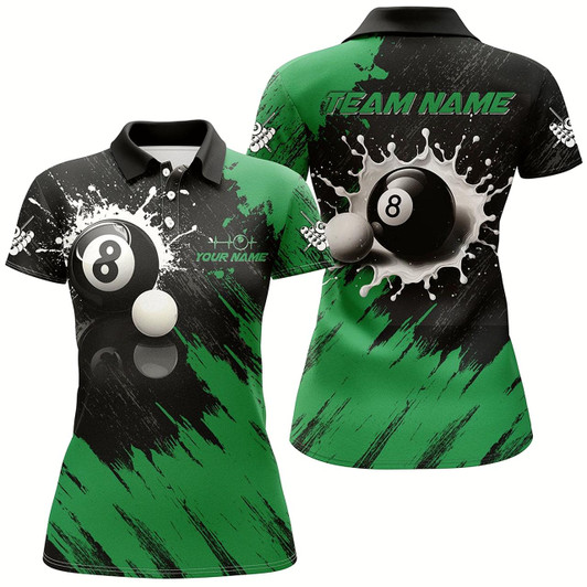 Goofygear Personalized 8 Ball Pool Paint Splash Billiard Shirts For Women, Unique Billiard Pool Jerseys Green