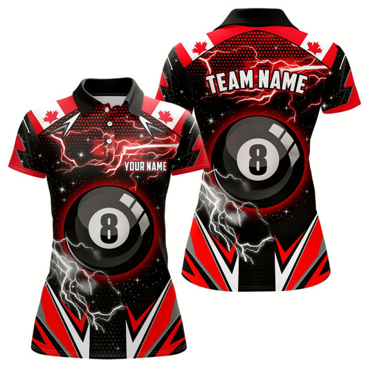 Goofygear Canada Flag Lightning 8 Ball Billiard Jerseys For Women Custom Patriotic Team League Billiard Shirts