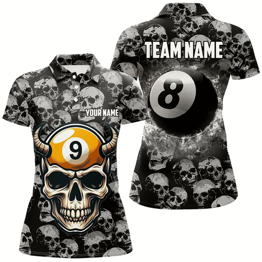 Goofygear Personalized Billiard Jerseys 8 Ball & 9 Ball Custom Funny Skull Pattern Billiard Shirts For Women