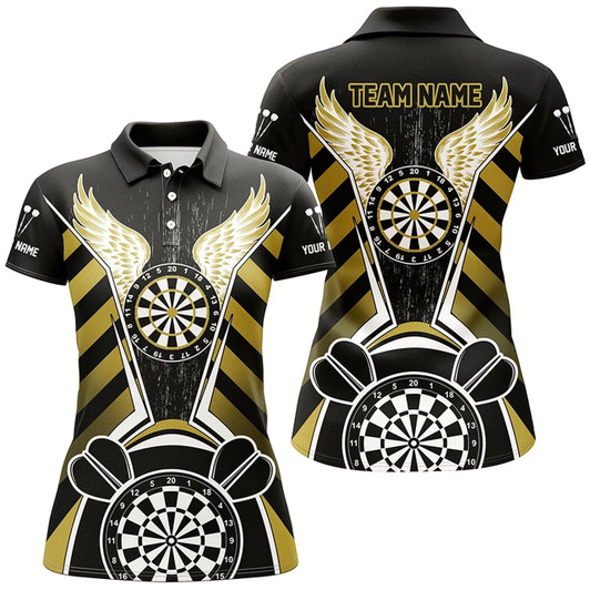 Goofygear Personalized Black Yellow Darts Board Wings Jerseys Custom Dart Shirts For Women Funny Darts Outfit