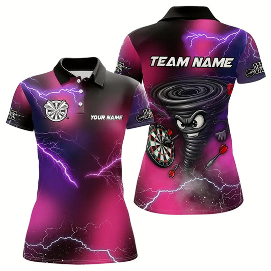 Goofygear Personalized Pink Thunder Lightning Tornado Custom Funny Dart Shirts For Women, Cool Dart Team Jersey