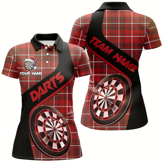 Goofygear Personalized Red Plaid Pattern Christmas Dart Shirts For Women Custom Darts Team Jerseys Dart Gifts