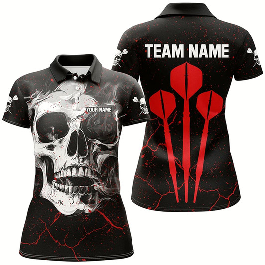 Goofygear Personalized Large Darts Arrow Smoke Skull Dart Shirts For Women, Scary Darts Team Jerseys Red