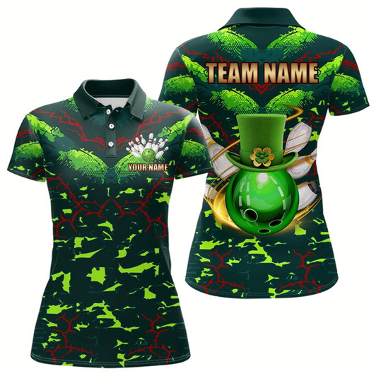 Goofygear Personalized Green Camo Bowling Shirts For Women Custom St Patrick Day Bowling Team Jersey