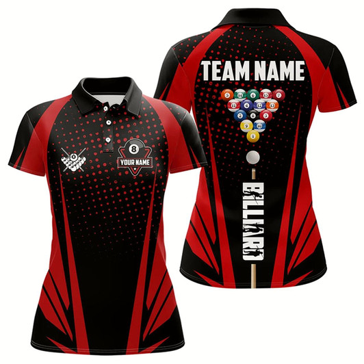 Goofygear Black And Red Billiard Jerseys For Women Custom 8 Ball Pool Sport Billiard Team Shirts Short Sleeve