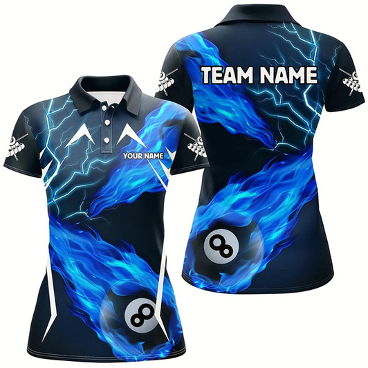 Goofygear Blue 8 Ball Pool Fire Flame Custom Lightning Women Billiard Shirts Best Team League Billiard Jerseys
