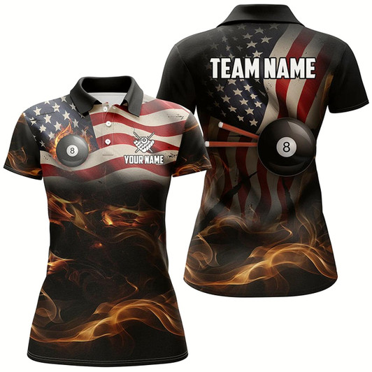 Goofygear Personalized American Flag Vintage Smoke Billiard Shirts For Women, Patriotic Billiard Team Jerseys
