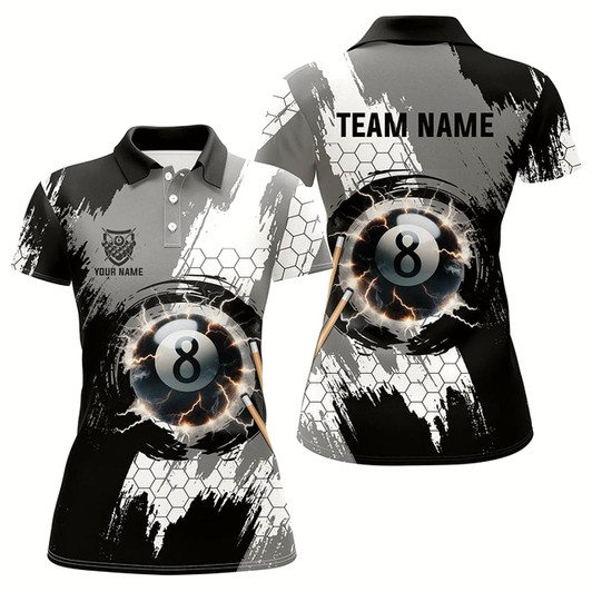 Goofygear Personalized Black Grey Lightning 8 Ball Billiards 3D Shirts For Women 8 Ball Pool Team Jerseys