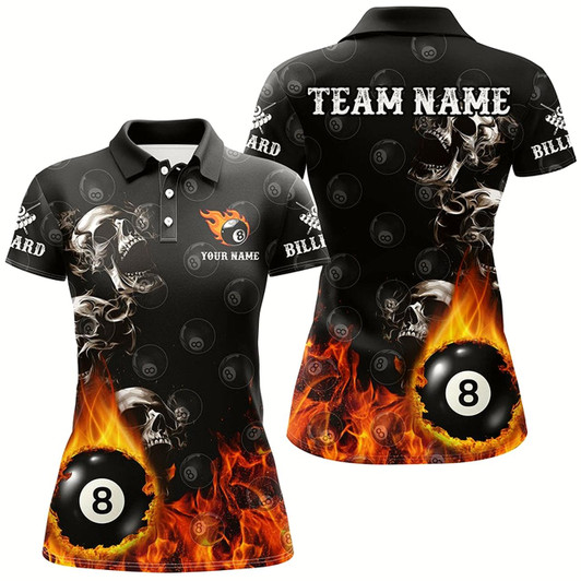 Goofygear Personalized 8 Ball Pool Skull On Fire Billiard Shirts For Women, Funny 3D Printed Billiard Jerseys