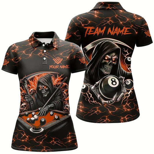 Goofygear Orange Funny Death Skeleton 8 Ball Pool Women Billiard Shirts Custom Name Lightning Billiard Jerseys