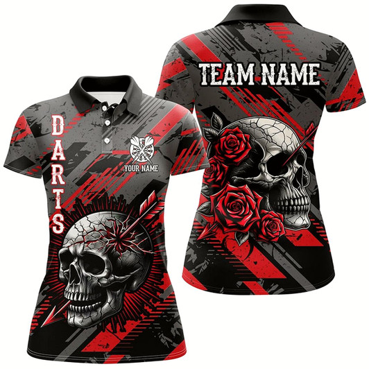 Goofygear Personalized 3D All Over Print Skull And Roses Custom Darts Shirts For Women Darts Jerseys Red