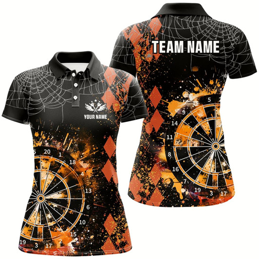 Goofygear Orange Grunge Darts Board Argyle Pattern Custom Women Darts Shirts, Halloween Darts Team Jerseys