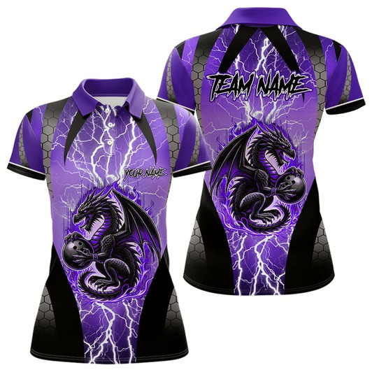 Goofygear Black And Purple Thunder Lightning Dragon Bowling Team Shirts For Women Custom Bowling Uniform