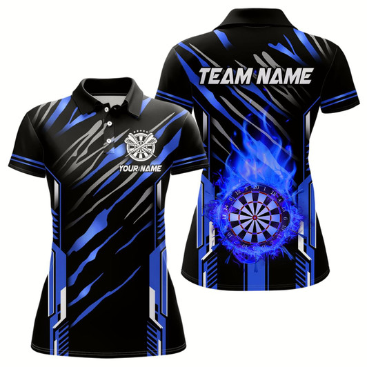Goofygear 3D Darts Board Fire Flame Custom Dart Shirts For Women, Best Dart League Jerseys Team Uniform Blue