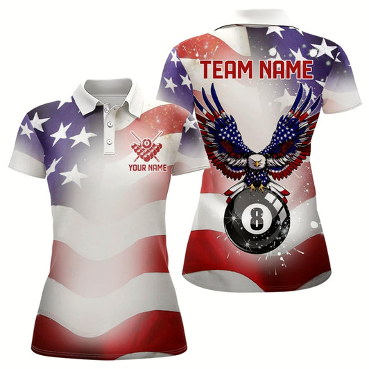 Goofygear Glowing American Flag Eagle 8 Ball Pool Billiard Shirts For Women Custom Patriotic Billiard Jerseys Style 2