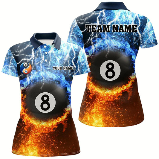 Goofygear Fire And Water 8 Ball Pool Thunder Lightning Custom Women Billiard Shirts, Funny Billiard Jerseys