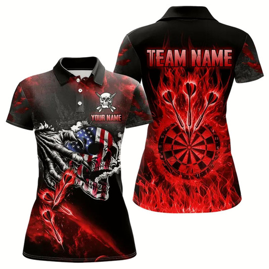 Goofygear Fire Flame Darts Board American Flag Skull Dart Shirts For Women Custom Darts Team Jerseys Red