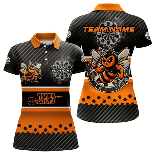Goofygear Black Orange Darts Bee Custom Name Darts Shirts For Women, Funny Darts Apparel, Best Darts Gifts
