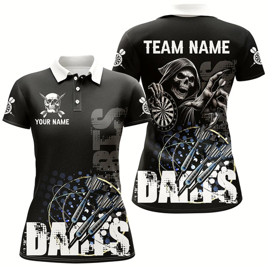 Goofygear Custom Black White Death Skeleton Grunge Dart Shirts For Women, Scary Dart Team Jerseys Uniform