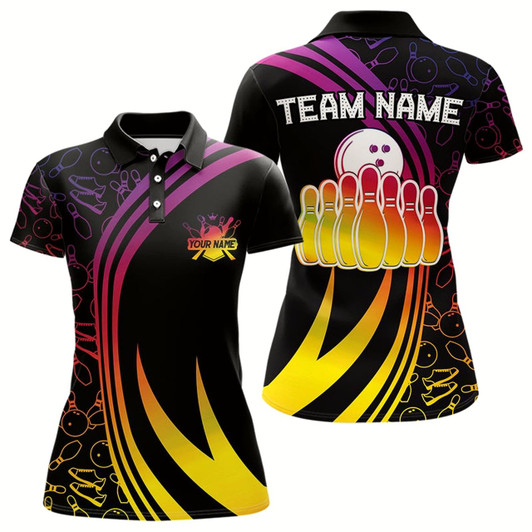 Goofygear Black Women Bowling Shirts Custom Colorful Neon Team League Bowling Jerseys, Gifts For Bowlers
