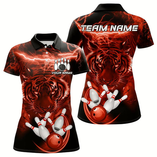 Goofygear Personalized Red Lightning Thunder Storm Tiger Bowling Shirts For Women Custom Bowling Team Jerseys