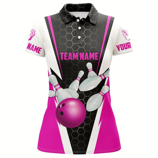 Goofygear Bowling Shirts For Women Custom Name And Team Name Strike Bowling Ball And Pins, Team Bowling Shirts Style 4