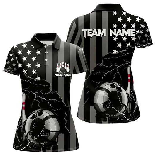 Goofygear Personalized Black American Flag Lightning Thunder Custom Bowling Team Shirts For Women Bowling Jersey