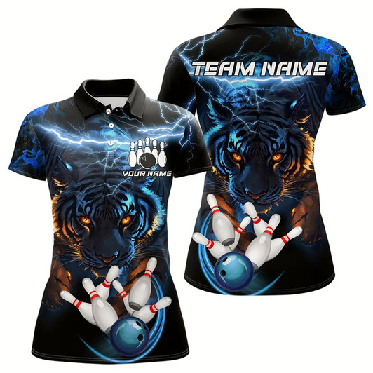 Goofygear Personalized Blue Lightning Thunder Storm Tiger Bowling Shirts For Women Custom Bowling Team Jerseys