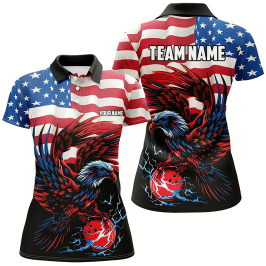 Goofygear Personalized Eagle Bowling Shirts For Women, Custom Team'S Name American Flag Cool Bowler Jerseys