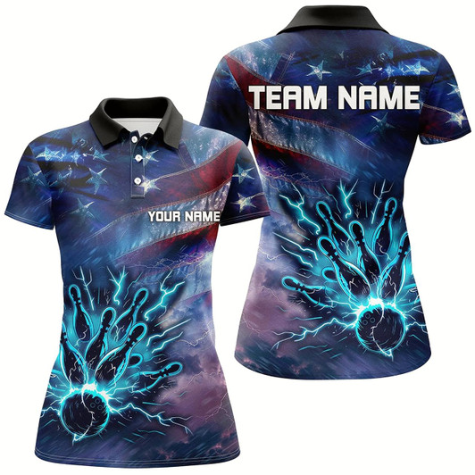 Goofygear Personalized American Flag Blue Lightning Thunder Bowling Shirts For Women Custom Team Bowling Jerseys