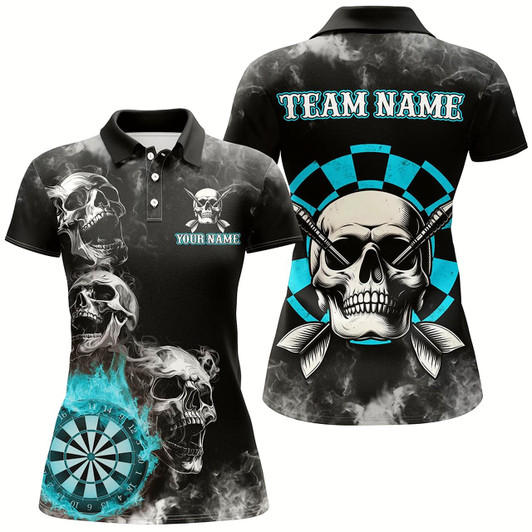 Goofygear Personalized Blue Darts Smoke Skull Women Dart Shirts Custom Darts Board Fire Flame Dart Team Jersey