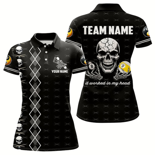 Goofygear Billiard Skull 8 Ball & 9 Ball It Worked In My Head Custom Women Billiard Shirt Funny Billiard Jersey