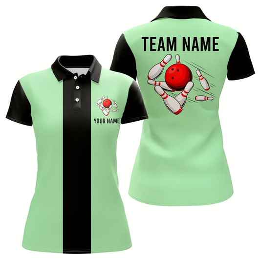 Goofygear Personalized Mint Green And Black Retro Bowling Shirts For Women Custom Vintage Bowling Team Jerseys