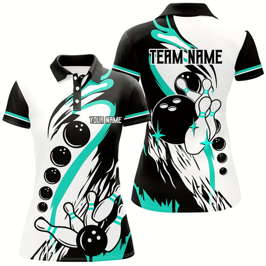 Goofygear Black And White Retro Bowling League Jerseys Custom Women Bowling Shirts, Gifts For Bowlers Turquoise