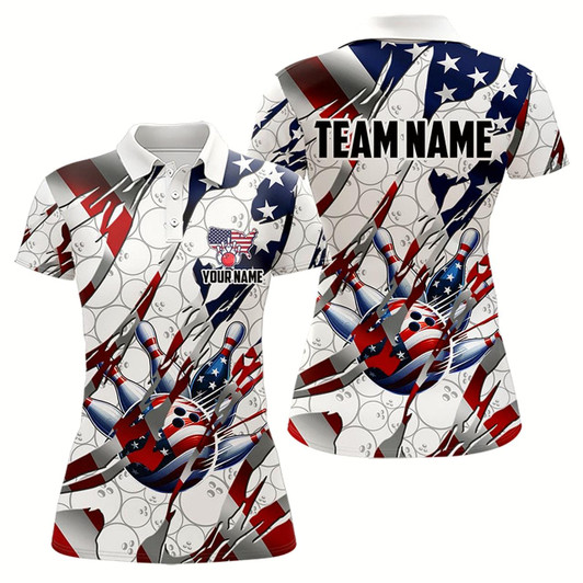 Goofygear American Flag White Bowling Camo Women Bowling Shirts Custom Patriotic Bowling Team League Jerseys