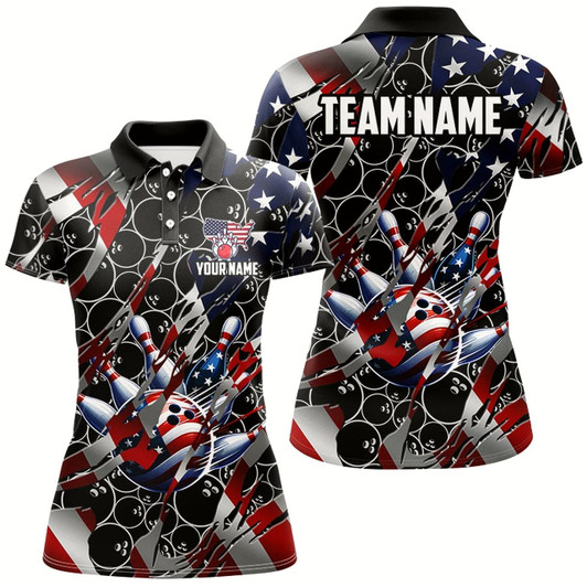 Goofygear American Flag Black Bowling Camo Women Bowling Shirts Custom Patriotic Bowling Team League Jerseys